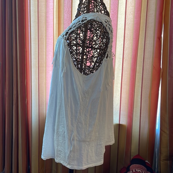 Rock & Republic White Cross Knot and fringe tank top 2X Plus goddess - Picture 3 of 6